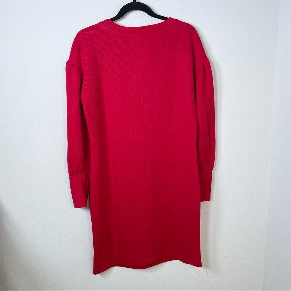 Red Puff Sleeve Sweater Dress Sz Medium - Picture 6 of 12